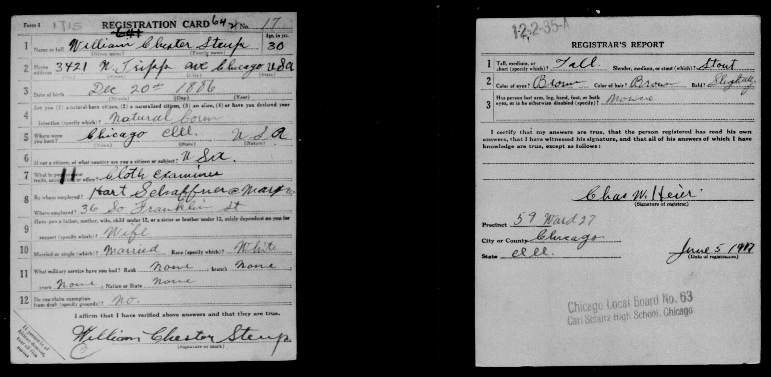 Registration Card WW1