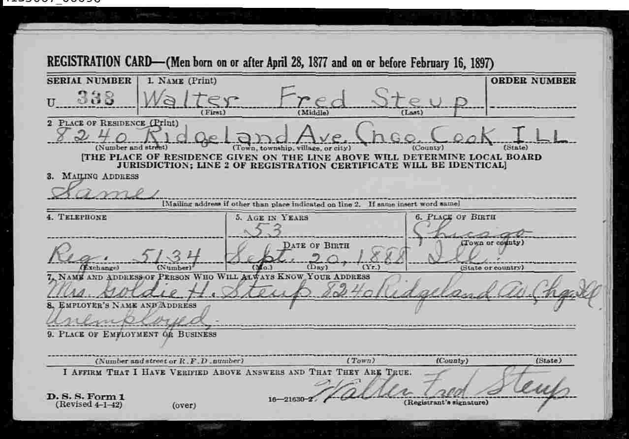 Registration Card WW1